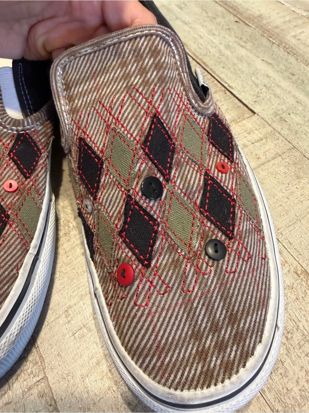 Skechers Slip-On Sneakers in Brown, Black & Red Argyle - Picture 3 of 5